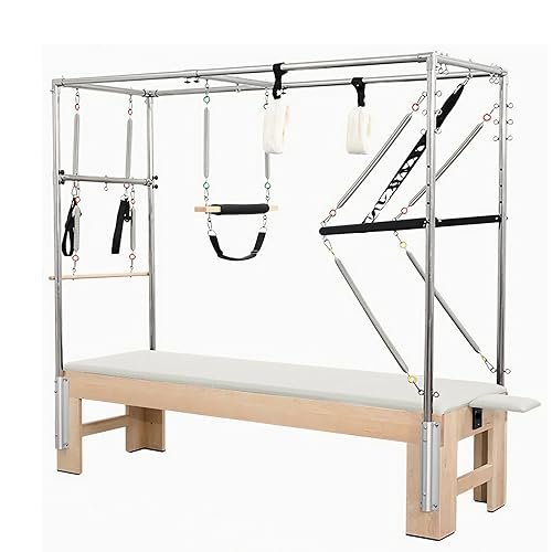 SwAcch Equipo Cadillac de Pilates de Madera Maciza Vintage Value Edition, Mesa de Trapecio para Máquina de Pilates de Estudio en casa para Entrenamientos,Blanco