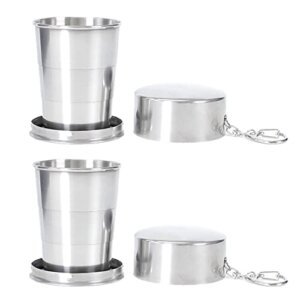 2 Piezas Taza Plegable De Acero Inoxidable 150ml Vaso Plegable Con Llavero Copa Telescópico Acero Inoxidable Taza De Agua Telescópica De Metal Adecuada Para Actividades Al Aire Libre Y Uso Diario