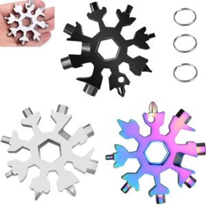 3 Piezas 18 en 1 herramienta de copo, Multiherramienta Copo de Nieve, Snowflake Multi Tool, Copo de Nieve de Acero Inoxidable Portátil Multi-herramienta