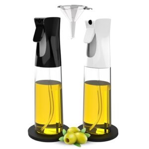 2 Piezas Pulverizadores de Aceite para Cocinar de 300ml + Embudo + 2 Soportes Antideslizantes | Spray de Cocina libre BPA para Aceite, Vinagre, Soja, Limón