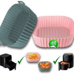 2x Molde Silicona Freidora de Aire – Olla para Freidora de Aire Sin Aceite, Molde cuadrado Silicona Sustituye Papel Airfyer Accesorios Air Fryer, Recipiente Compatible Cecotec Cosori Princess Ninja