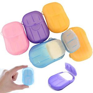 12 cajas, 240 Hojas de jabón portátiles con caja de plástico, papel de jabón mini de viaje, escamas de jabón, desechables