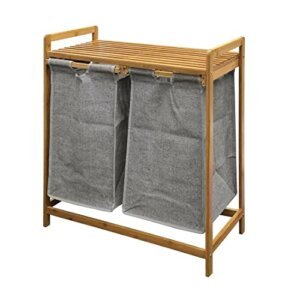 Acomoda Textil – Mueble Organizador Bambú para Ropa con Compartimentos Extraíbles. Estantería Baño con Cesta Ropa Limpia y Sucia. Mueble para Doblar la Colada Gris. (2 Compartimento)