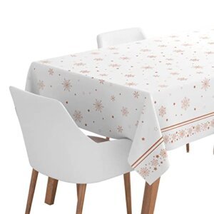 1 Unidad – Rollo Mantel de Navidad de 120 x 500 cm Color Blanco y Oro Rosa con Estampado de Copo de Nieve. Rollo Papel Navidad, Mesa Navidad, Decoración Navidad, Mesa Decoración Navidad.