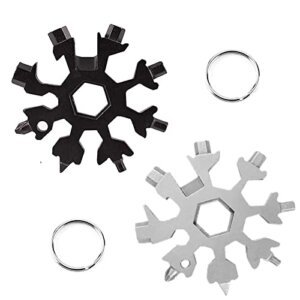 2 piezas 18 En 1 Copo De Nieve Multi Herramienta, Llave de nieve,Herramienta de Tornillo de Nieve,Nieve Herramienta Destornillador,Botella Aventura Herramienta ​Para Exterior Interior (Negro + plata)