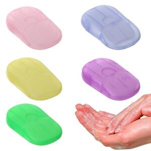 5 cajas Hojas de jabón, de viaje, portátiles con caja de plástico, papel de jabón mini de viaje, portátil, escamas de jabón, desechables