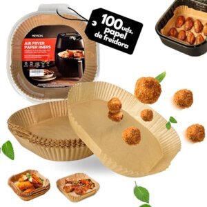 100 Pcs Papel Cuadrado Para Freidora De Aire 20 Cm Compatible Con Cosori y Cecotec 5.5/6l, Moldes y Accesorios Para Air Fryer Y Para Horno, Hasta 6 Litros.