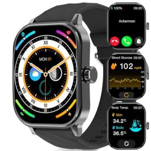 YYKY Reloj Inteligente Hombre Mujer con Llamada Bluetooth/Glucosa en Sangre/Frecuencia Cardiaca/Oxígeno Sangre/Presión Arterial, Reloj Medidor Glucosa en Sangre 2.0″ Smartwatch for Android iOS Mobile