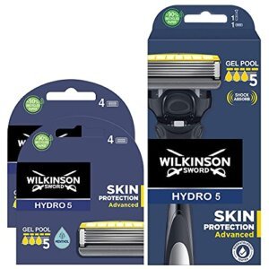 Wilkinson Sword – Maquinilla de Afeitar Hydro 5 Sense Energize + 8 Recambios de Cuchillas de Afeitar, Menta Energizante – Maquina de afeitar de 5 cuchillas con amortiguador Shock Absorb