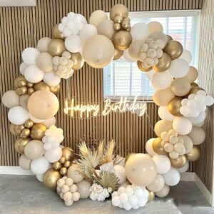 YZZAOO Blanco Arena Oro Globo Arco Kit, 185 kit de Guirnalda de Globos, Blanco Globos y Globos Dorados y Arena Blanca Globos Arco Guirnalda Kit para Decoracion Boda, Baby Shower, Cumpleaños