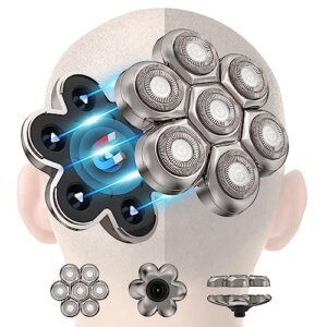 Recambio Cabezal Maquina de Afeitar Eléctrica 7D, Cuchillas de Afeitar Magnética, Afeitadora Rotativa de Repuesto para Hombres Calvos para Afeitadora Eléctrica de Cabezales (Plata)