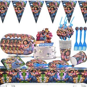 72pcs Vajilla de Cumpleaños-Juego de cubiertos Encanto Party Supplies Encanto comestible personalizado fiesta cubiertos mantel plato de papel servilleta taza pajitas Feliz cumpleaños colorido Banner